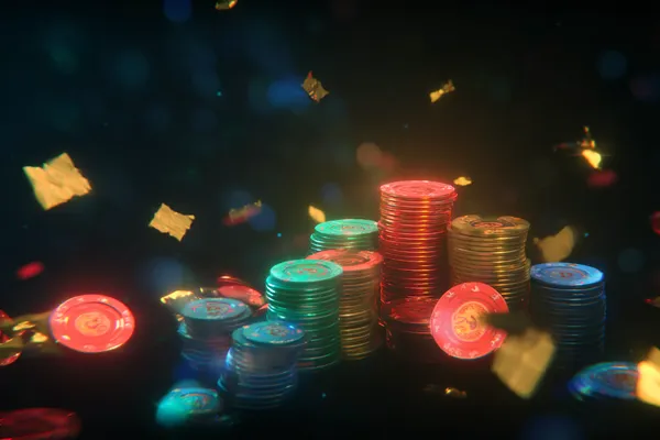 A bright, atmospheric shot of casino chips and bonus elements symbolizing special app-only rewards at DEWA700.